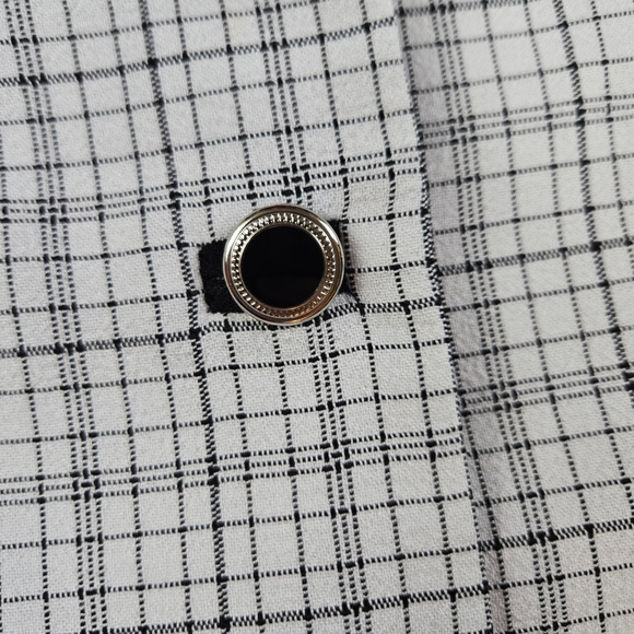 Vintage 90s White Black Graph Check Short Sleeve Button Down Blazer Size 8P - Picture 5 of 9